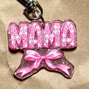 Pink Glitter 'MAMA' bow Keychain